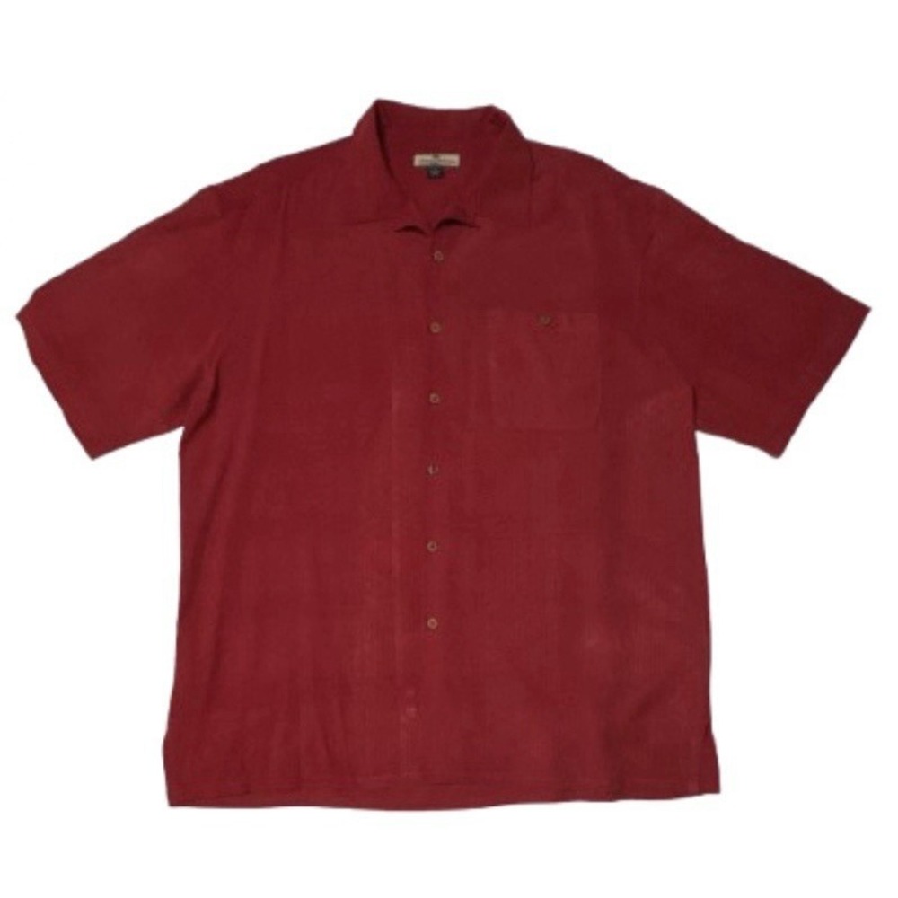 Vtg Tommy Bahama Button Up Shirt Red XL Silk Pocket Relax Textured Short Sleeves